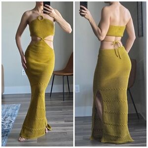 Tularosa Parisa Maxi Dress in Olive Green, Size Small, Crochet Cutout Beach Maxi